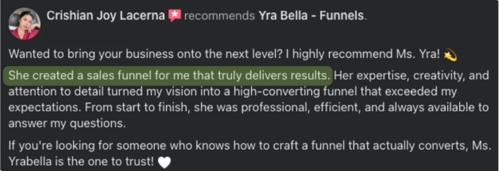 Client testimonial